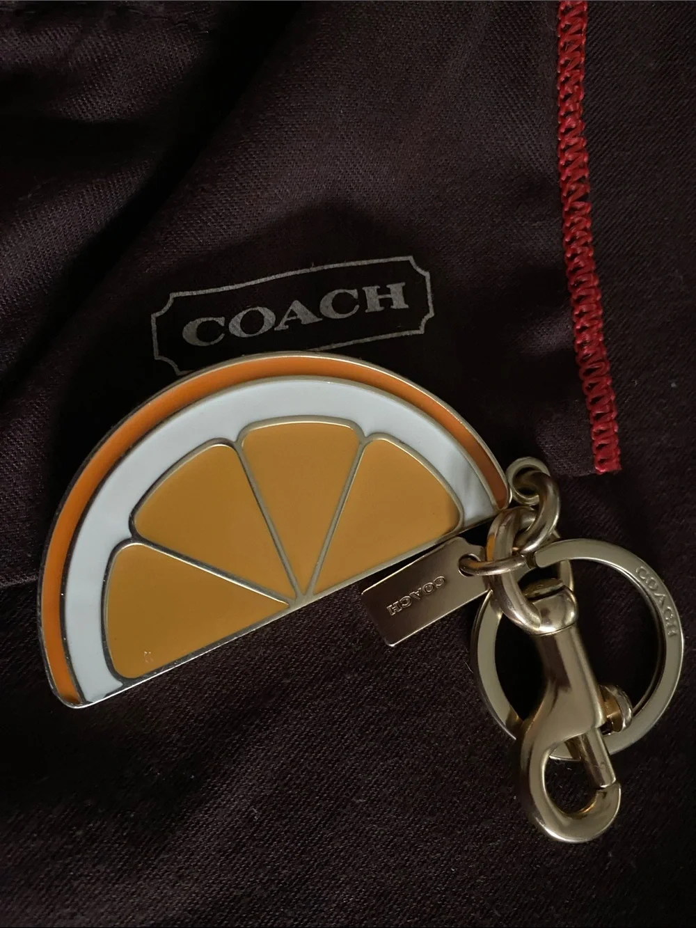 Coach Orange Slice Enamel Key Charm with Gold Hardware